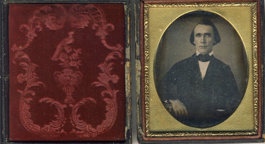 Inside of photo case measuring 3"x3.5", with a photo of Samuel Catlin.   Catlin was born in 1818 and died in 1889 in Exline, IA.  (submitter:  Steve Larson)